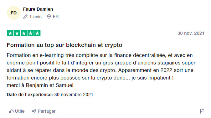Témoignage 1 : Formation au top sur blockchain et crypto